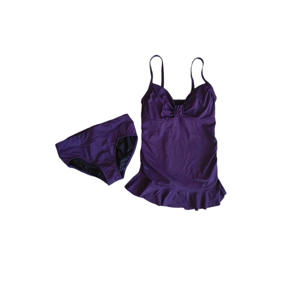 Lands' End Ruffled Ruched tankini top and matching bottoms size 4 - Picture 1 of 5